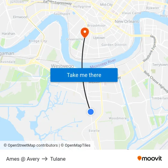 Ames @ Avery to Tulane map