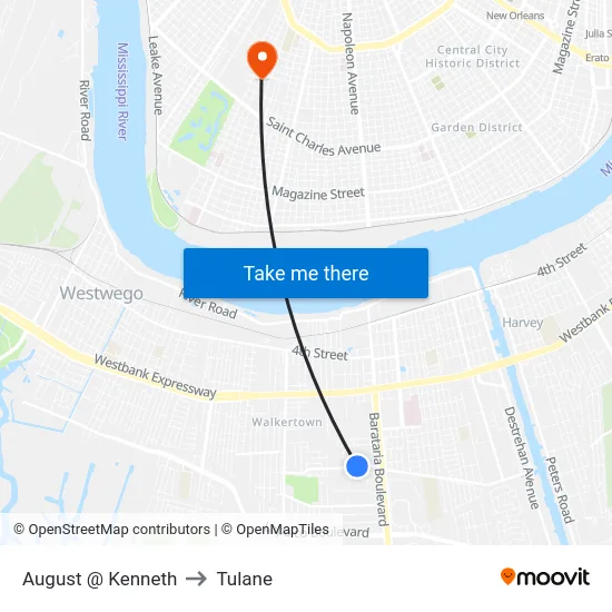 August @ Kenneth to Tulane map