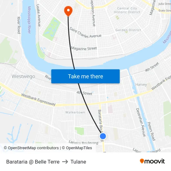 Barataria @ Belle Terre to Tulane map