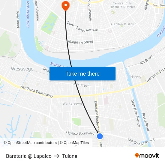 Barataria @ Lapalco to Tulane map