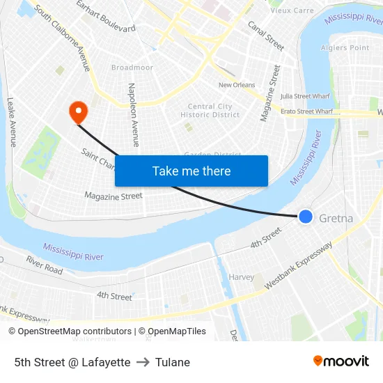 5th Street @ Lafayette to Tulane map