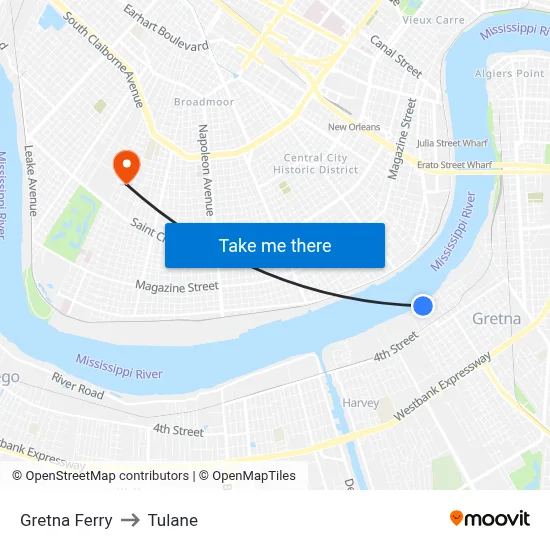 Gretna Ferry to Tulane map