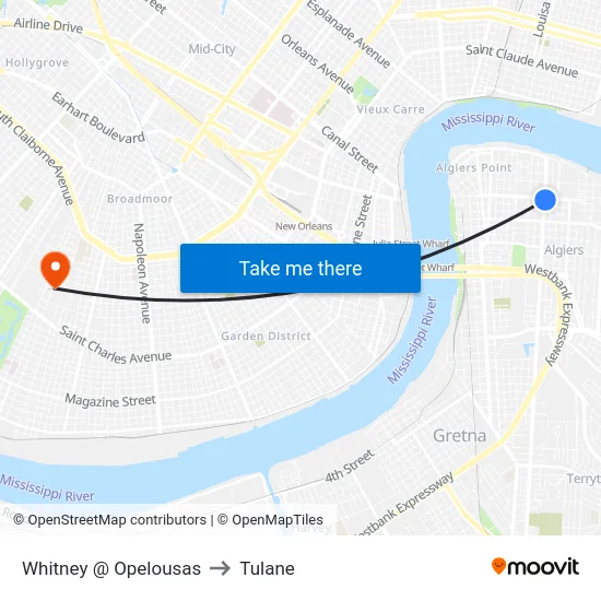 Whitney @ Opelousas to Tulane map