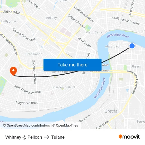 Whitney @ Pelican to Tulane map
