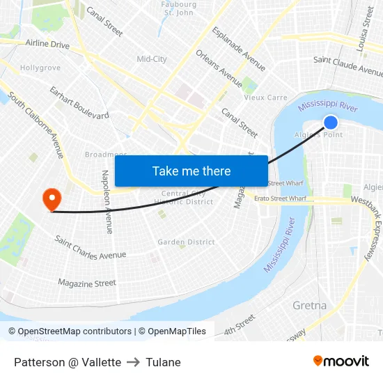 Patterson @ Vallette to Tulane map