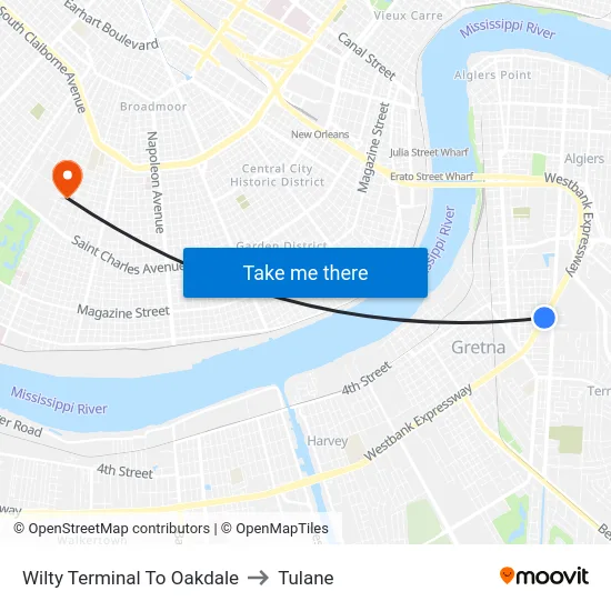 Wilty Terminal To Oakdale to Tulane map