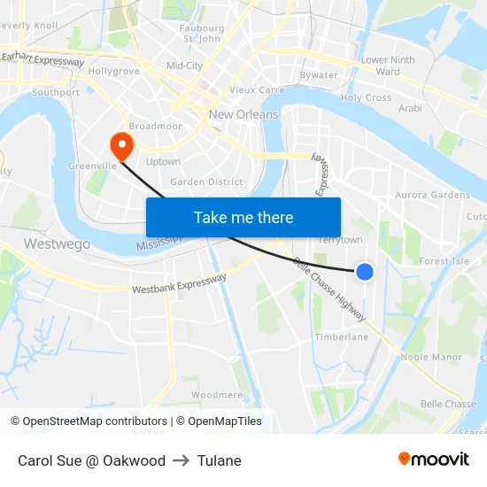 Carol Sue @ Oakwood to Tulane map