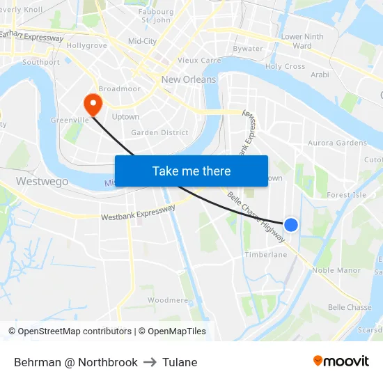 Behrman @ Northbrook to Tulane map