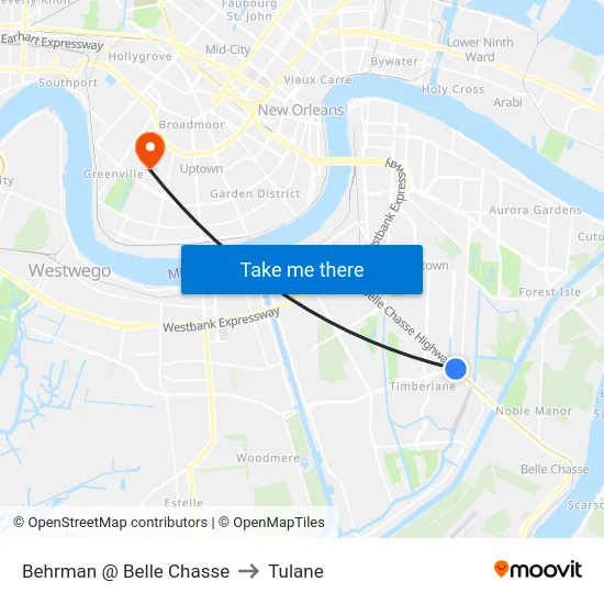 Behrman @ Belle Chasse to Tulane map