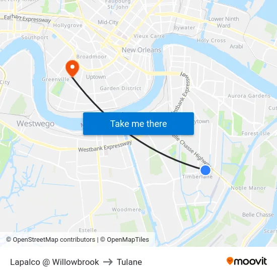 Lapalco @ Willowbrook to Tulane map