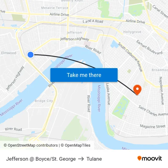 Jefferson @ Boyce/St. George to Tulane map