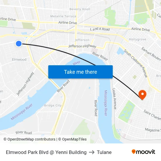 Elmwood Park Blvd @ Yenni Building to Tulane map