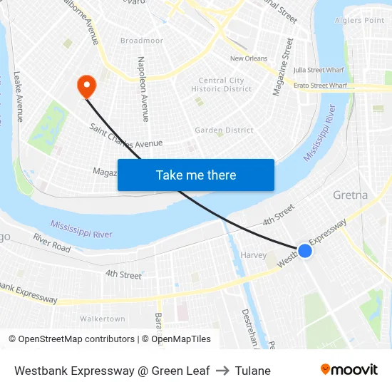 Westbank Expressway @ Green Leaf to Tulane map