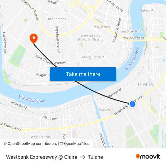 Westbank Expressway @ Claire to Tulane map