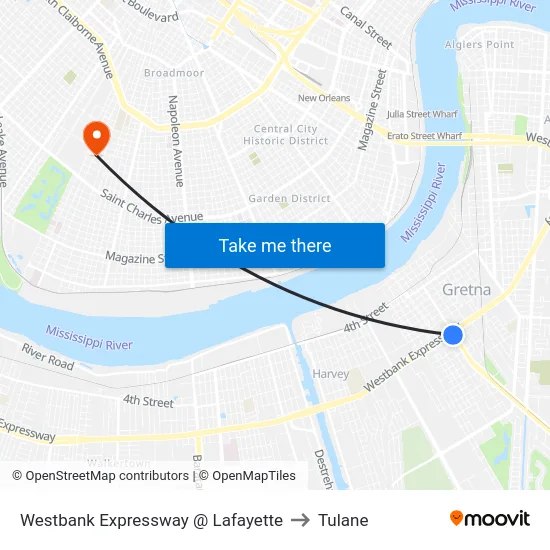 Westbank Expressway @ Lafayette to Tulane map
