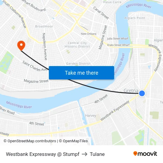 Westbank Expressway @ Stumpf to Tulane map