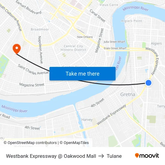 Westbank Expressway @ Oakwood Mall to Tulane map