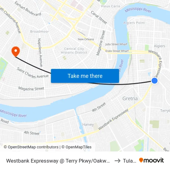 Westbank Expressway @ Terry Pkwy/Oakwood Mall to Tulane map
