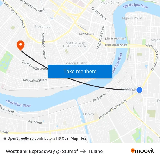 Westbank Expressway @ Stumpf to Tulane map