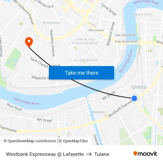 Westbank Expressway @ Lafayette to Tulane map