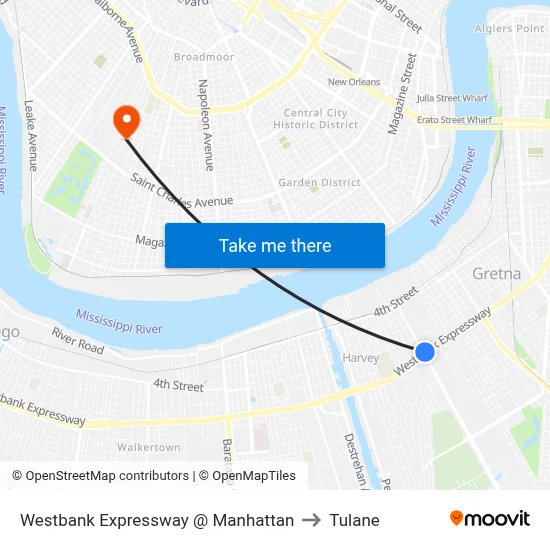 Westbank Expressway @ Manhattan to Tulane map