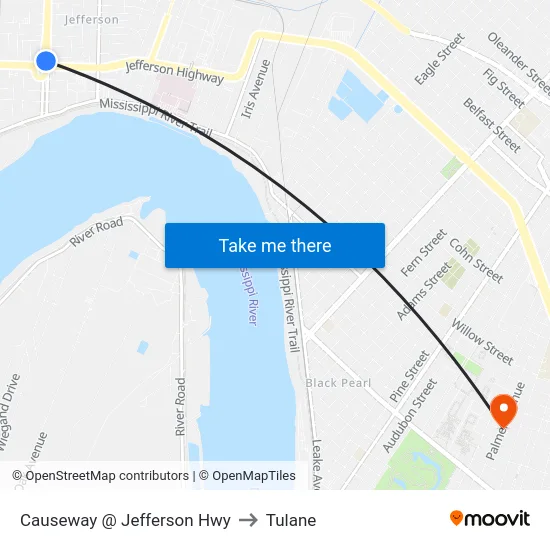 Causeway @ Jefferson Hwy to Tulane map