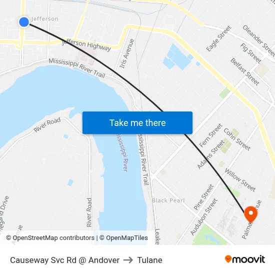 Causeway Svc Rd @ Andover to Tulane map