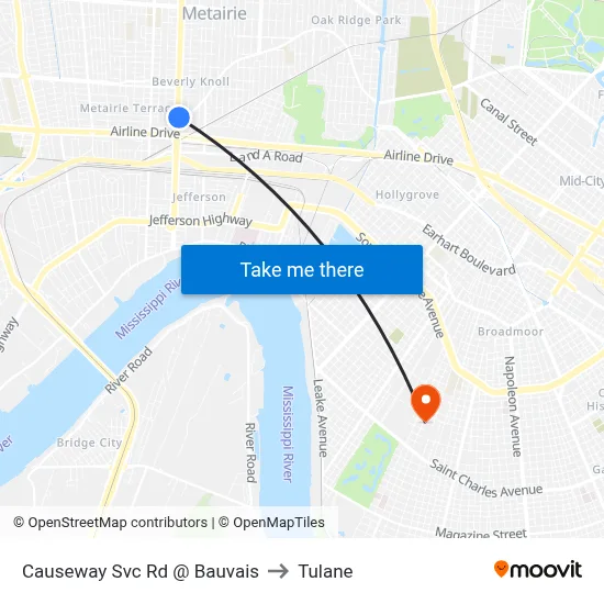 Causeway Svc Rd @ Bauvais to Tulane map