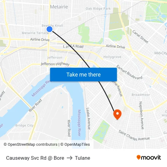 Causeway Svc Rd @ Bore to Tulane map