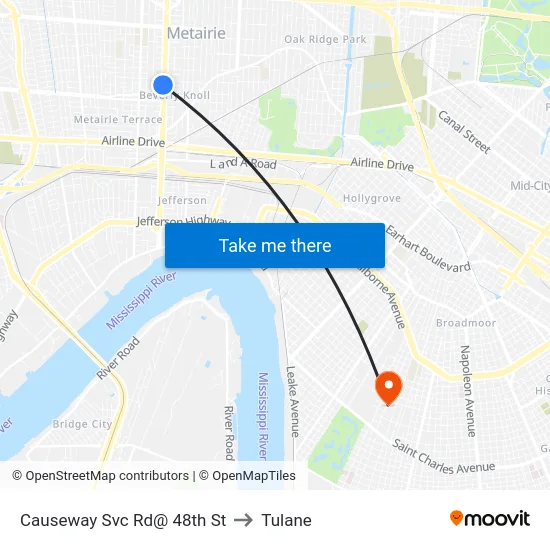 Causeway Svc Rd@ 48th St to Tulane map