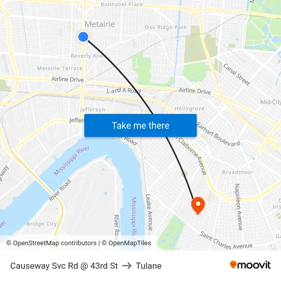 Causeway Svc Rd @ 43rd St to Tulane map