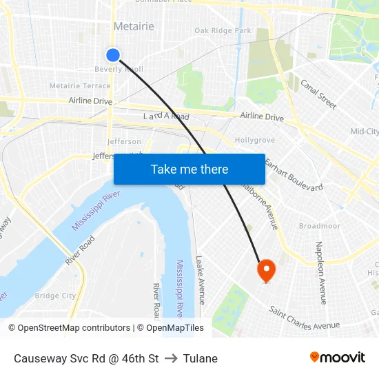 Causeway Svc Rd @ 46th St to Tulane map