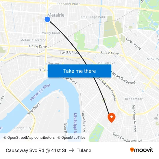 Causeway Svc Rd @ 41st St to Tulane map