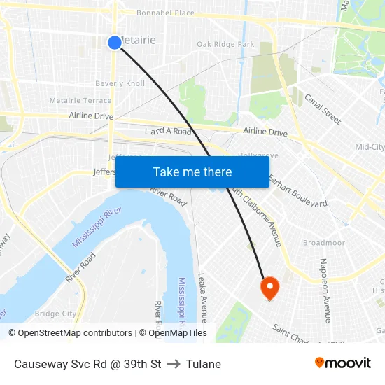 Causeway Svc Rd @ 39th St to Tulane map