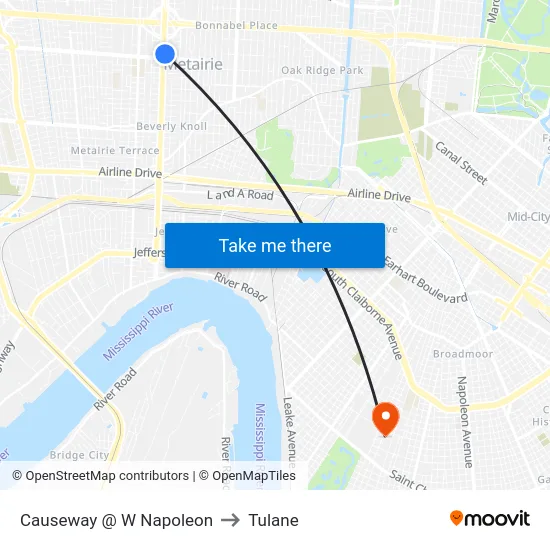 Causeway @ W Napoleon to Tulane map