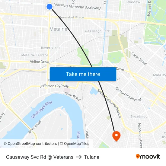 Causeway Svc Rd @ Veterans to Tulane map