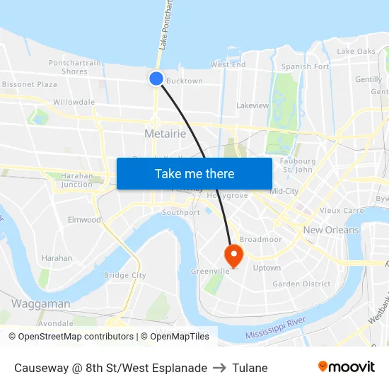 Causeway @ 8th St/West Esplanade to Tulane map