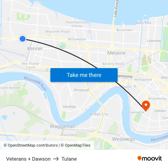 Veterans + Dawson to Tulane map