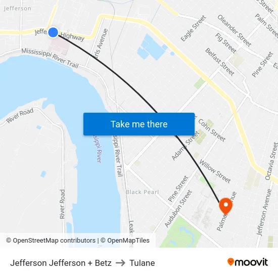Jefferson Jefferson + Betz to Tulane map