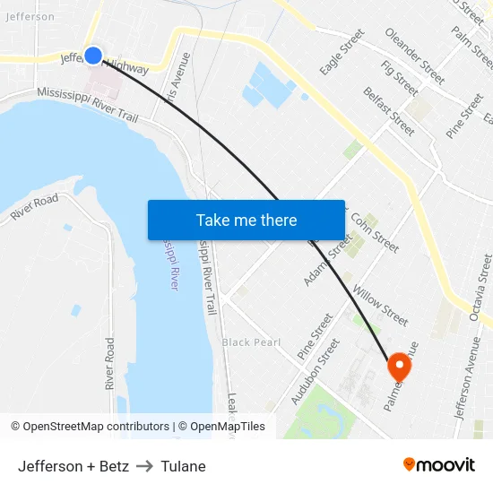 Jefferson + Betz to Tulane map