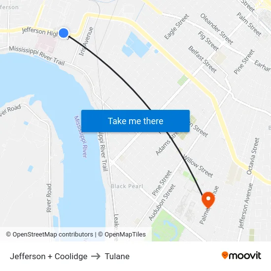 Jefferson + Coolidge to Tulane map