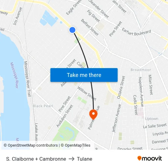 S. Claiborne + Cambronne to Tulane map
