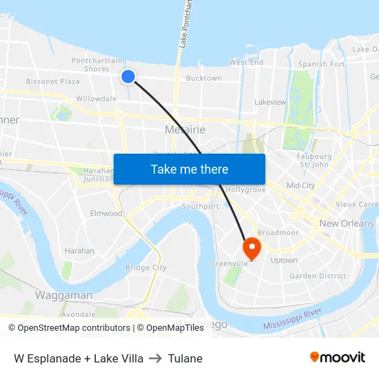 W Esplanade + Lake Villa to Tulane map