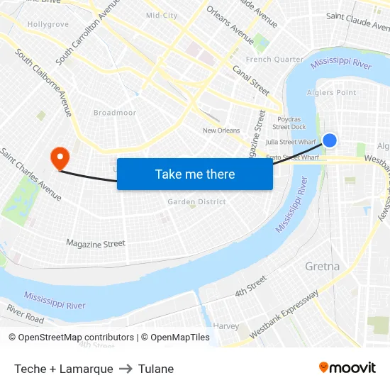 Teche + Lamarque to Tulane map