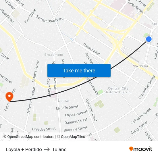 Loyola + Perdido to Tulane map