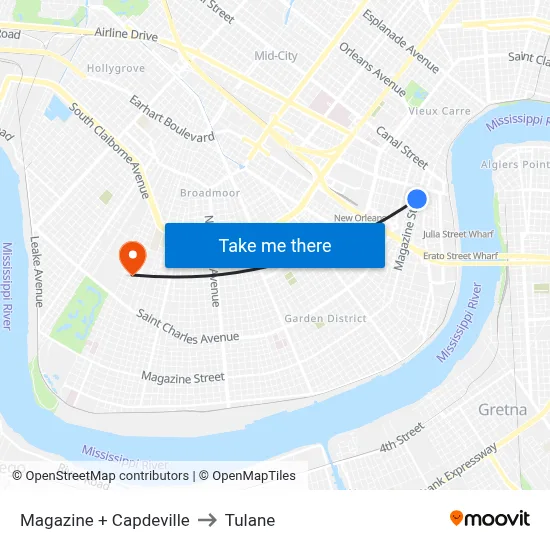 Magazine + Capdeville to Tulane map