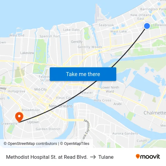 Methodist Hospital St. at Read Blvd. to Tulane map