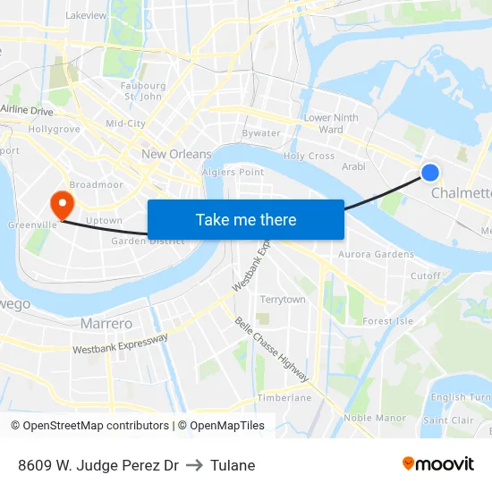 8609 W. Judge Perez Dr to Tulane map