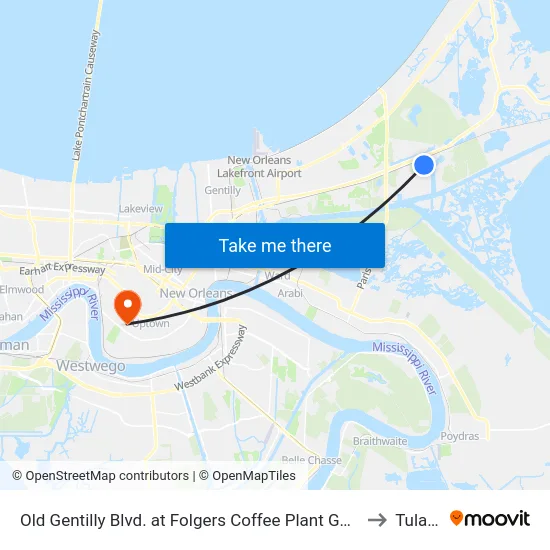 Old Gentilly Blvd. at Folgers Coffee Plant Gate 1b to Tulane map