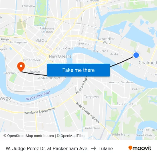 W. Judge Perez Dr. at Packenham Ave. to Tulane map